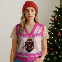 Game Day Fierce Bear Biting Ball V-Neck Knit Sweater Vest Football Player Gift - Wonder Print Shop