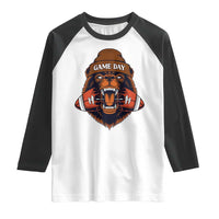 Game Day Fierce Bear Biting Ball Raglan Shirt Football Player Gift - Wonder Print Shop