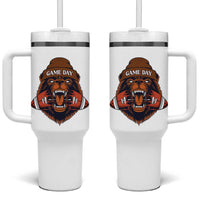 Game Day Fierce Bear Biting Ball Tumbler With Handle Football Player Gift - Wonder Print Shop