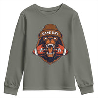 Game Day Fierce Bear Biting Ball Youth Sweatshirt Football Player Gift - Wonder Print Shop