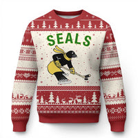Funny Seal Ice Hockey Player Ugly Christmas Sweater Winter Sports Gift - Wonder Print Shop