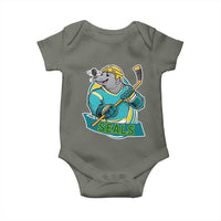 Cute Seal Playing Ice Hockey Baby Onesie Funny Winter Sports Gift - Wonder Print Shop