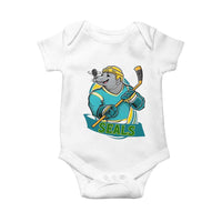 Cute Seal Playing Ice Hockey Baby Onesie Funny Winter Sports Gift - Wonder Print Shop