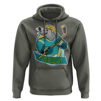 Cute Seal Playing Ice Hockey Hoodie Funny Winter Sports Gift - Wonder Print Shop