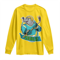 Cute Seal Playing Ice Hockey Long Sleeve Shirt Funny Winter Sports Gift - Wonder Print Shop