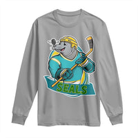Cute Seal Playing Ice Hockey Long Sleeve Shirt Funny Winter Sports Gift - Wonder Print Shop