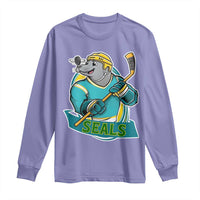Cute Seal Playing Ice Hockey Long Sleeve Shirt Funny Winter Sports Gift - Wonder Print Shop