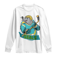 Cute Seal Playing Ice Hockey Long Sleeve Shirt Funny Winter Sports Gift - Wonder Print Shop