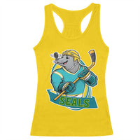Cute Seal Playing Ice Hockey Racerback Tank Top Funny Winter Sports Gift - Wonder Print Shop
