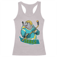 Cute Seal Playing Ice Hockey Racerback Tank Top Funny Winter Sports Gift - Wonder Print Shop