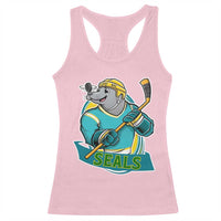 Cute Seal Playing Ice Hockey Racerback Tank Top Funny Winter Sports Gift - Wonder Print Shop