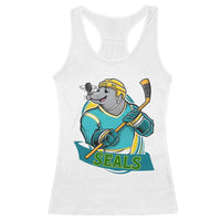 Cute Seal Playing Ice Hockey Racerback Tank Top Funny Winter Sports Gift - Wonder Print Shop