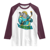 Cute Seal Playing Ice Hockey Raglan Shirt Funny Winter Sports Gift - Wonder Print Shop
