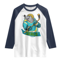 Cute Seal Playing Ice Hockey Raglan Shirt Funny Winter Sports Gift - Wonder Print Shop