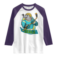 Cute Seal Playing Ice Hockey Raglan Shirt Funny Winter Sports Gift - Wonder Print Shop
