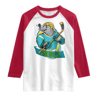 Cute Seal Playing Ice Hockey Raglan Shirt Funny Winter Sports Gift - Wonder Print Shop