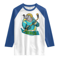 Cute Seal Playing Ice Hockey Raglan Shirt Funny Winter Sports Gift - Wonder Print Shop