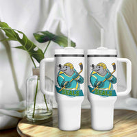 Cute Seal Playing Ice Hockey Tumbler With Handle Funny Winter Sports Gift - Wonder Print Shop