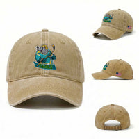 Cute Seal Playing Ice Hockey Washed Cotton Baseball Cap Funny Winter Sports Gift
