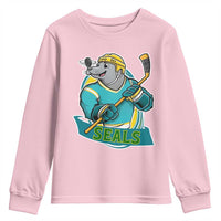 Cute Seal Playing Ice Hockey Youth Sweatshirt Funny Winter Sports Gift - Wonder Print Shop