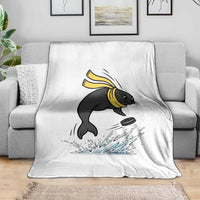 Funny Seal Playing Ice Hockey Throw Blanket Winter Sports Gift - Wonder Print Shop