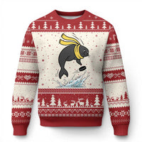 Funny Seal Playing Ice Hockey Ugly Christmas Sweater Winter Sports Gift - Wonder Print Shop