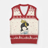Funny Seal Playing Ice Hockey V-Neck Knit Sweater Vest Winter Sports Gift - Wonder Print Shop