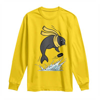 Funny Seal Playing Ice Hockey Long Sleeve Shirt Winter Sports Gift - Wonder Print Shop