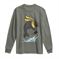 Funny Seal Playing Ice Hockey Long Sleeve Shirt Winter Sports Gift - Wonder Print Shop
