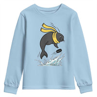 Funny Seal Playing Ice Hockey Youth Sweatshirt Winter Sports Gift - Wonder Print Shop