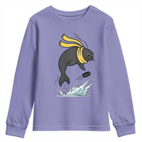 Funny Seal Playing Ice Hockey Youth Sweatshirt Winter Sports Gift - Wonder Print Shop