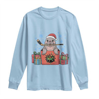 Santa Seal Playing Ice Hockey Long Sleeve Shirt Funny Christmas Gift - Wonder Print Shop