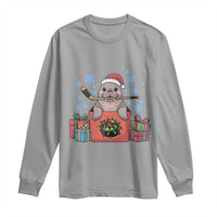 Santa Seal Playing Ice Hockey Long Sleeve Shirt Funny Christmas Gift - Wonder Print Shop