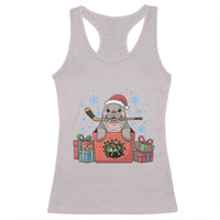 Santa Seal Playing Ice Hockey Racerback Tank Top Funny Christmas Gift - Wonder Print Shop