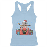 Santa Seal Playing Ice Hockey Racerback Tank Top Funny Christmas Gift - Wonder Print Shop