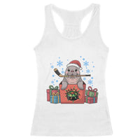 Santa Seal Playing Ice Hockey Racerback Tank Top Funny Christmas Gift - Wonder Print Shop