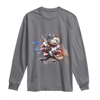 Funny Beaver Playing Ice Hockey Long Sleeve Shirt Winter Sports Gift - Wonder Print Shop