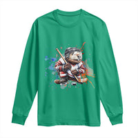 Funny Beaver Playing Ice Hockey Long Sleeve Shirt Winter Sports Gift - Wonder Print Shop