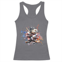 Funny Beaver Playing Ice Hockey Racerback Tank Top Winter Sports Gift - Wonder Print Shop