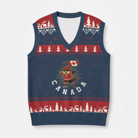 Funny Beaver Playing Ice Hockey With Canada Flag Gift V-Neck Knit Sweater Vest - Wonder Print Shop
