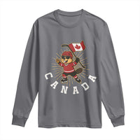 Funny Beaver Playing Ice Hockey With Canada Flag Gift Long Sleeve Shirt - Wonder Print Shop