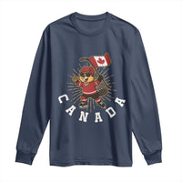 Funny Beaver Playing Ice Hockey With Canada Flag Gift Long Sleeve Shirt - Wonder Print Shop