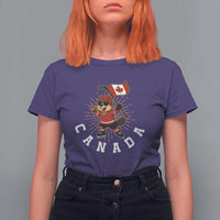 Funny Beaver Playing Ice Hockey With Canada Flag Gift T Shirt For Women - Wonder Print Shop