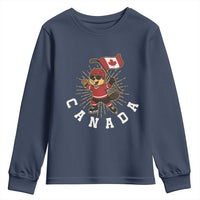 Funny Beaver Playing Ice Hockey With Canada Flag Gift Youth Sweatshirt - Wonder Print Shop
