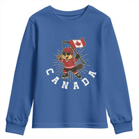 Funny Beaver Playing Ice Hockey With Canada Flag Gift Youth Sweatshirt - Wonder Print Shop