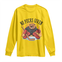 Funny Beaver Ice Hockey Goalie Gift Long Sleeve Shirt No Pucks Given - Wonder Print Shop