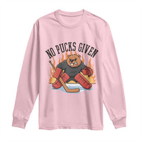 Funny Beaver Ice Hockey Goalie Gift Long Sleeve Shirt No Pucks Given - Wonder Print Shop