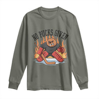 Funny Beaver Ice Hockey Goalie Gift Long Sleeve Shirt No Pucks Given - Wonder Print Shop