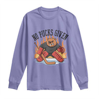 Funny Beaver Ice Hockey Goalie Gift Long Sleeve Shirt No Pucks Given - Wonder Print Shop