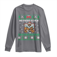 Ugly Christmas Sweater Beaver Ice Hockey Goalie Long Sleeve Shirt No Pucks Given - Wonder Print Shop